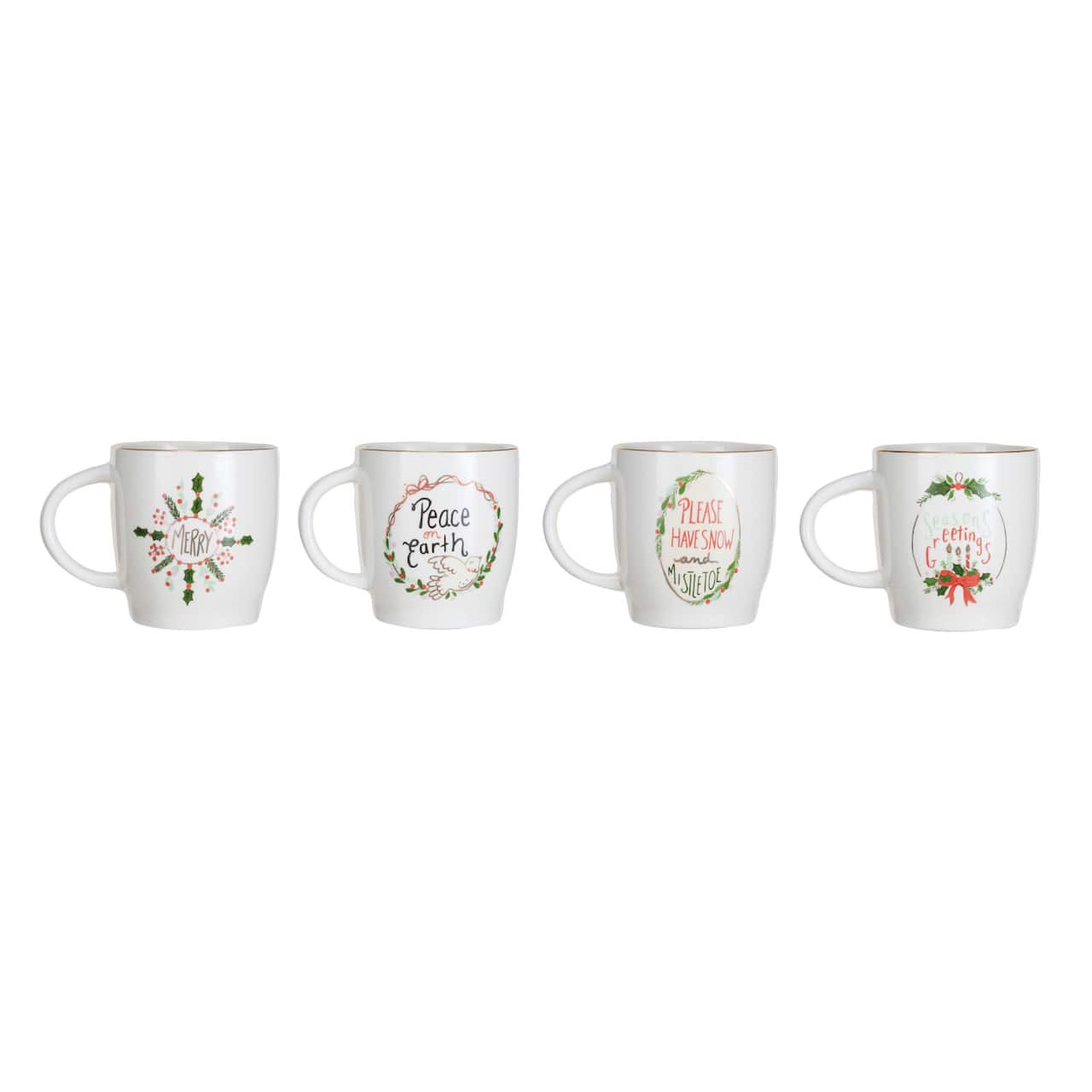 Hello Honey® 4" Multicolor Holiday Round Hand-Painted Stoneware Mug Set